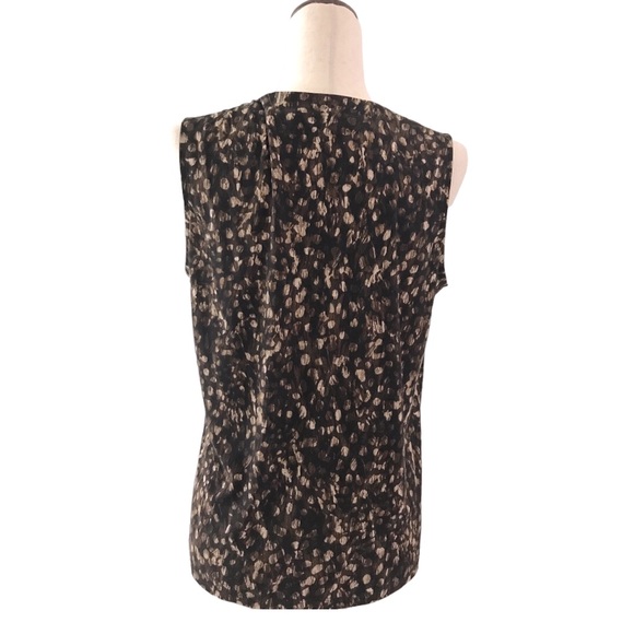 Kasper Sleeveless Blouse Medium Black Brown Cream Dot Print Round Neckline - Picture 3 of 6